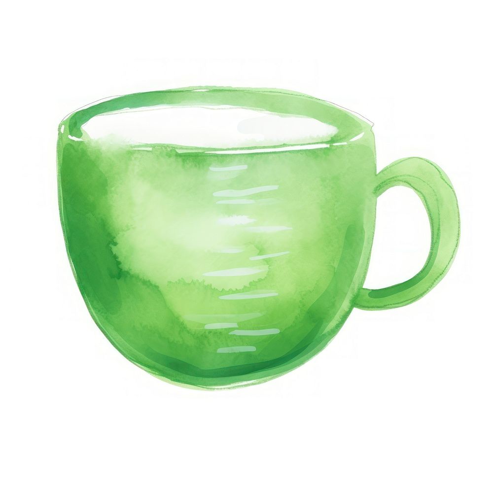 Green tea cup drink mug white background.