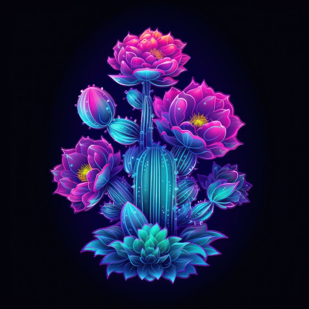 Neon Cactus pattern purple flower.