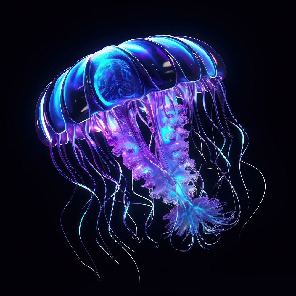 Neon jellyfish animal invertebrate illuminated.