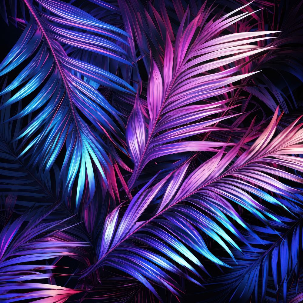 Neon palm leaves backgrounds pattern purple.