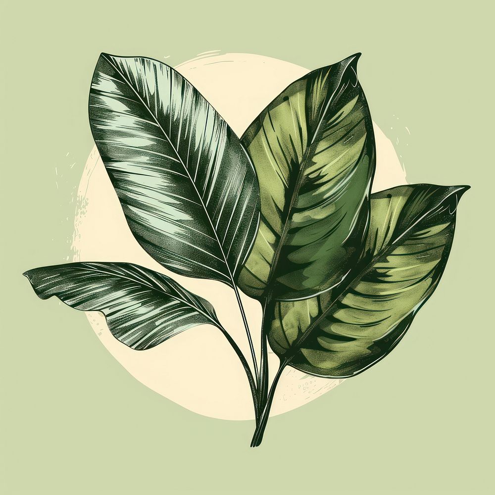 Tropical leaves drawing sketch plant.