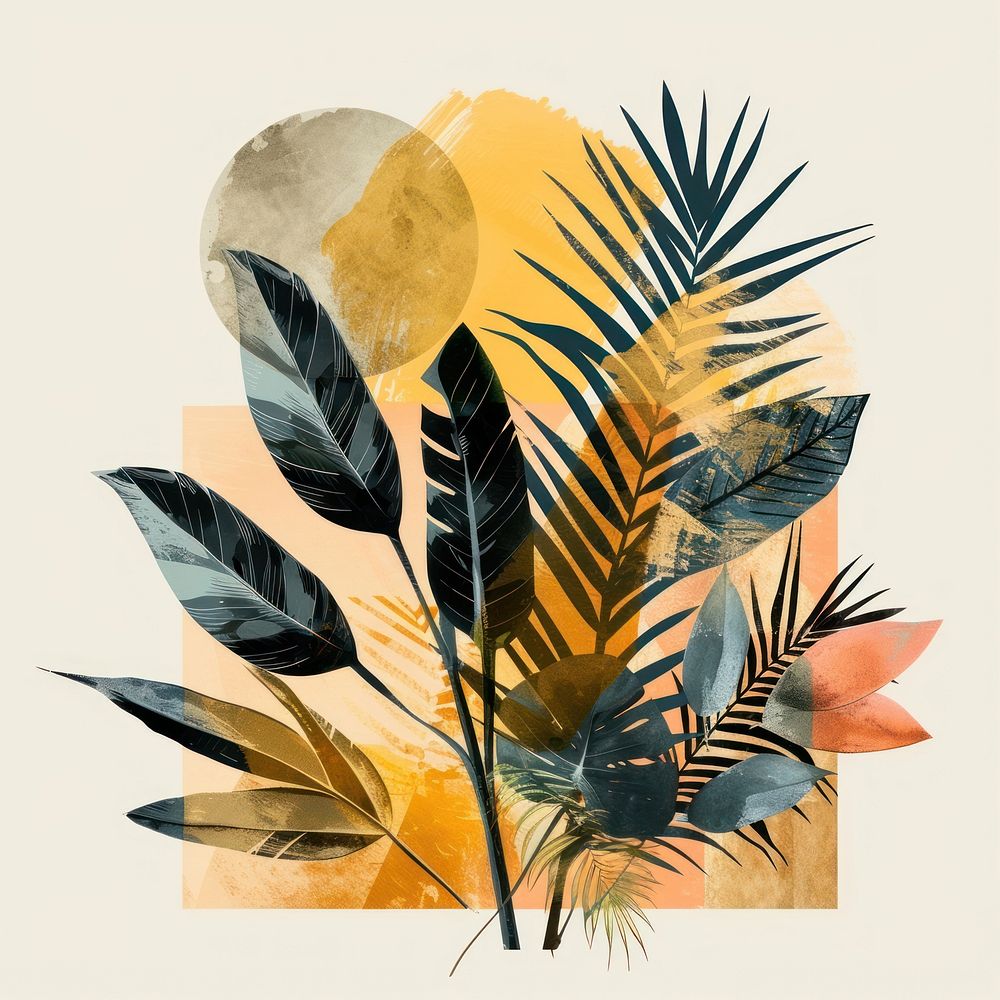 Tropical leave painting pattern collage.