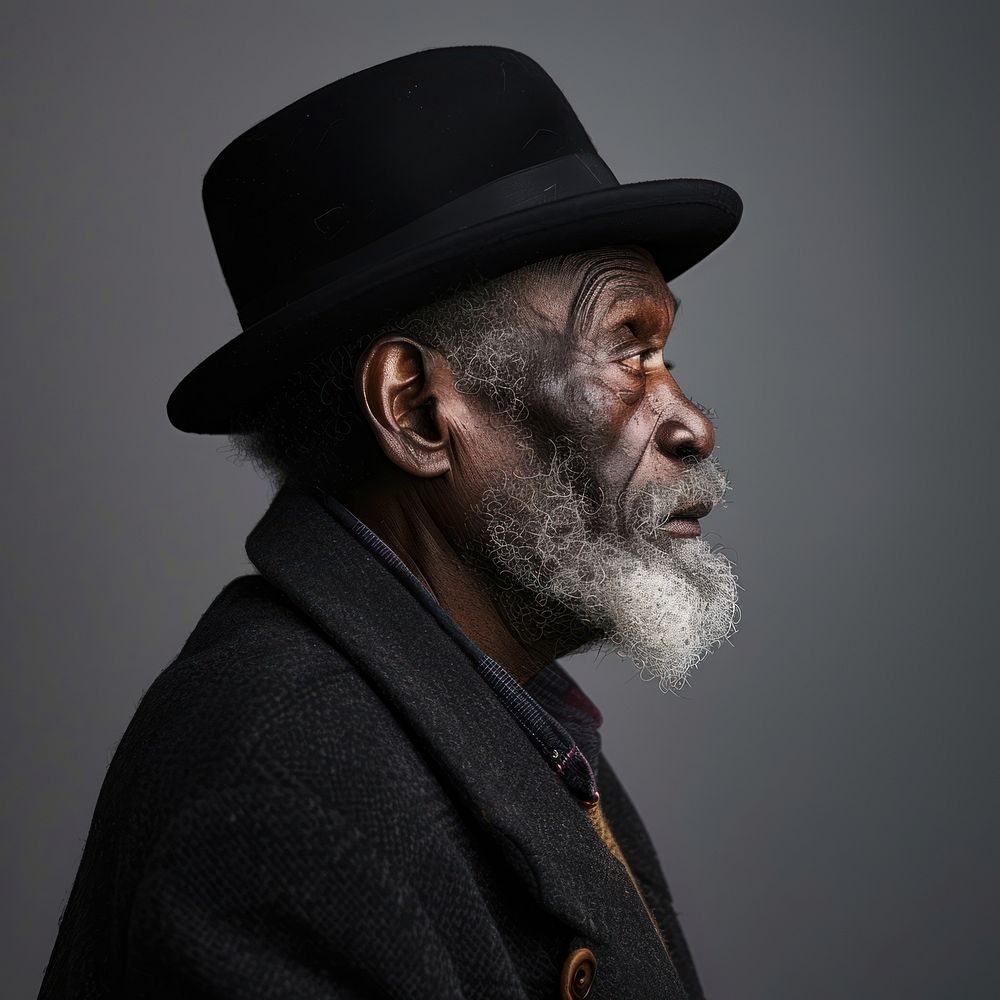 Fashion art studio portrait of black old man beard adult individuality.