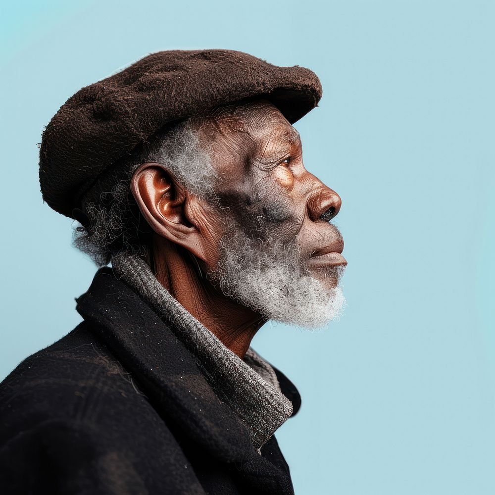 Fashion art studio portrait of black old man adult contemplation photography.
