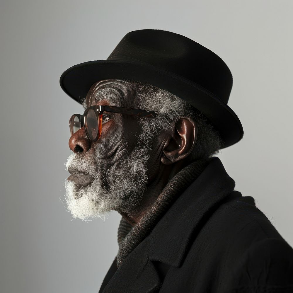 Fashion art studio portrait of black old man beard adult photography.