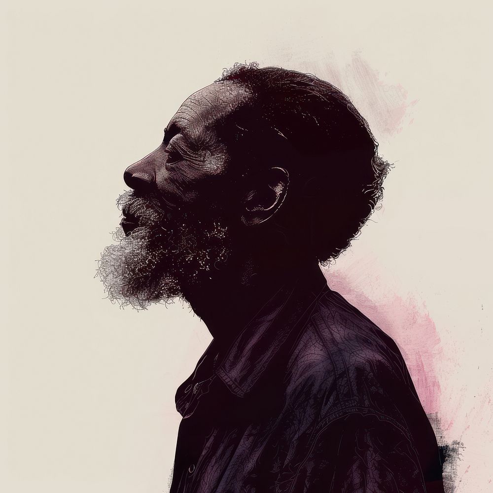 Fashion art stlye portrait of black old man adult beard contemplation.