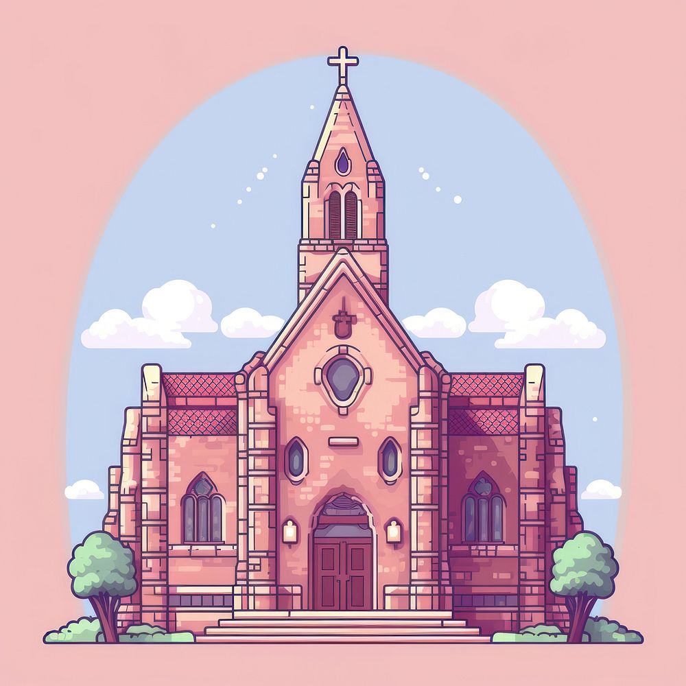 Church pixel architecture building tower.