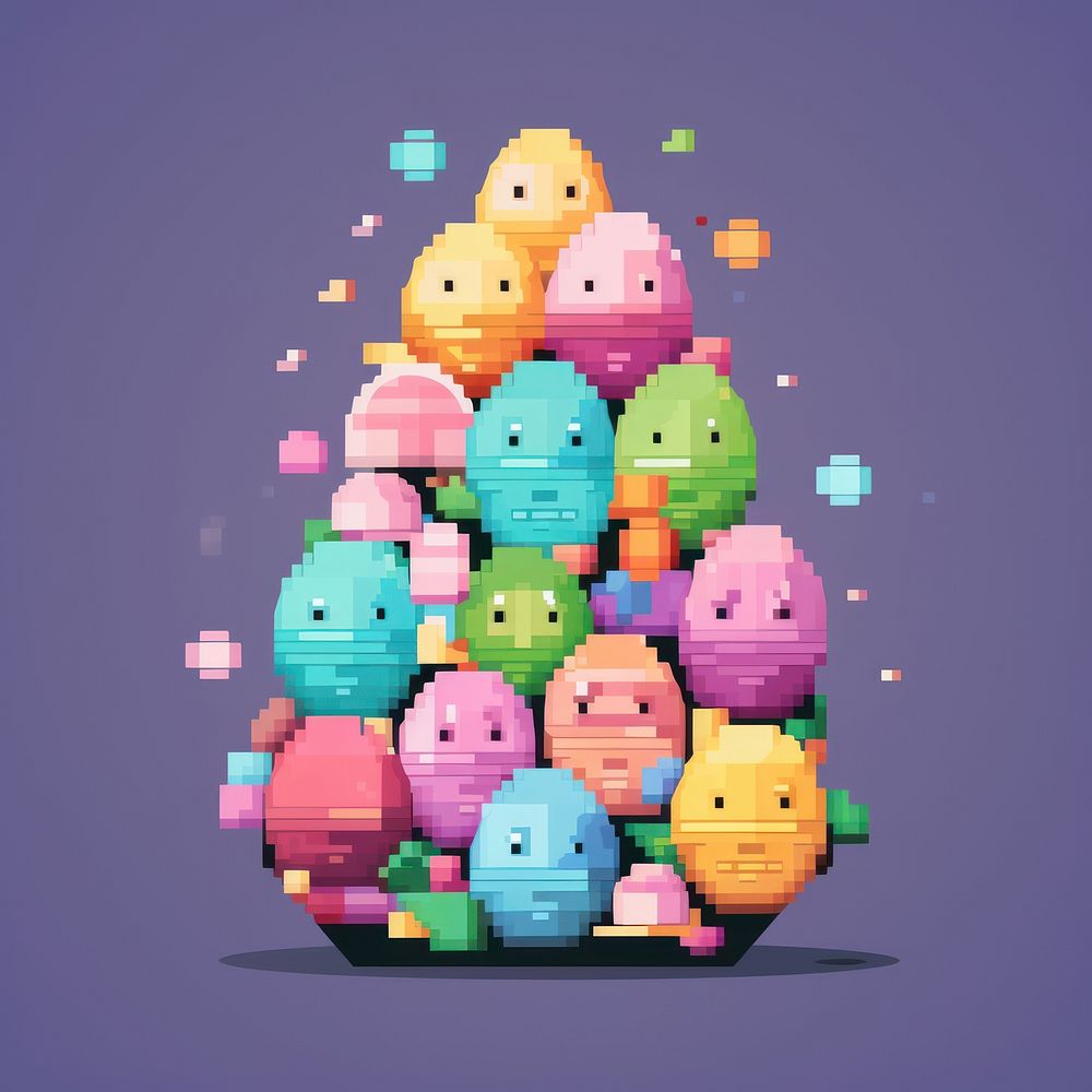 Easter eggs pile pixel graphics art creativity.