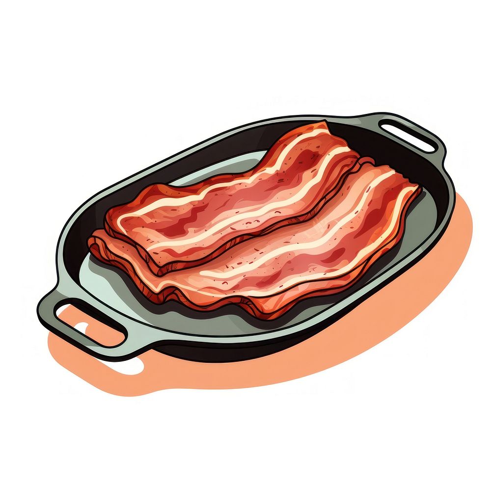Bacon on pan cartoon meat food.
