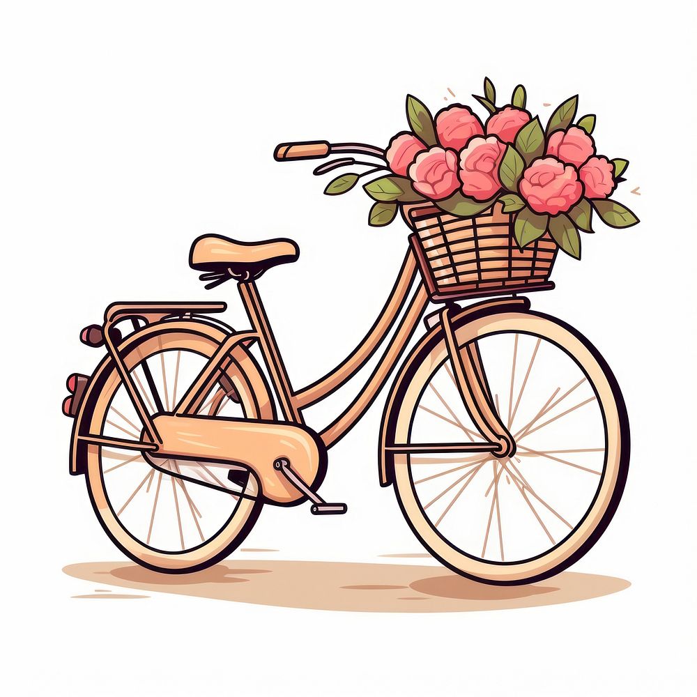 Bicycle with flower basket vehicle cartoon wheel.