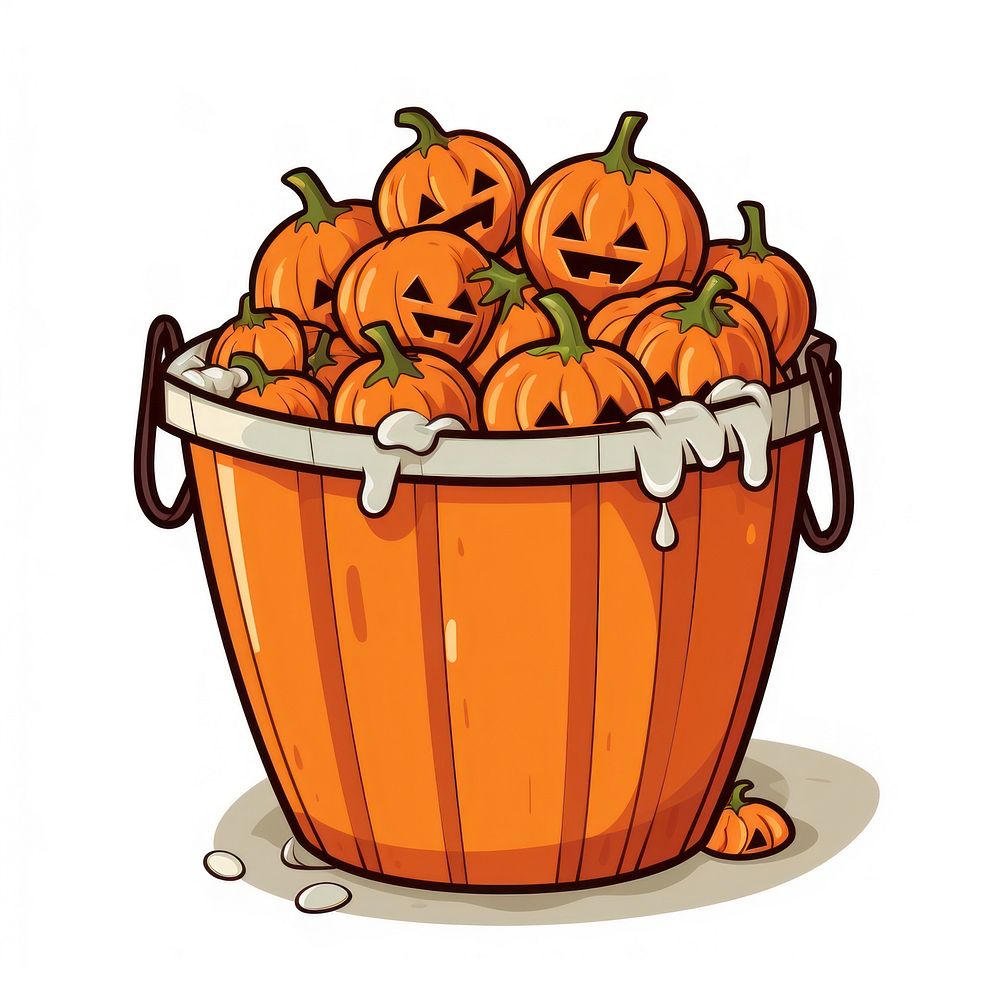 Pumpkin bucket vegetable cartoon food.