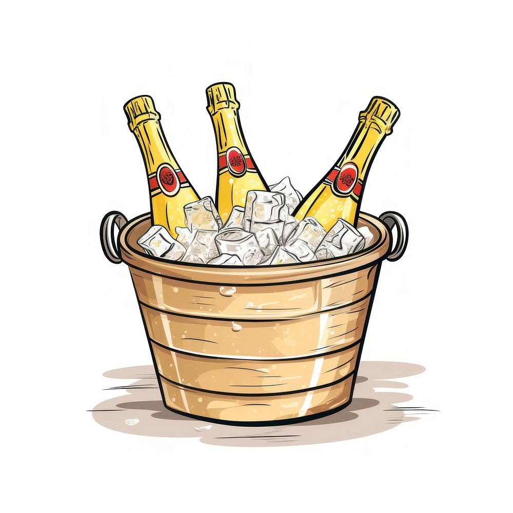 Champagne on ice basket cartoon drink white background.