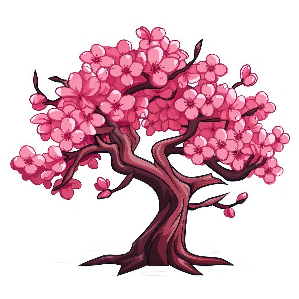 Cherry blossom tree cartoon drawing plant.