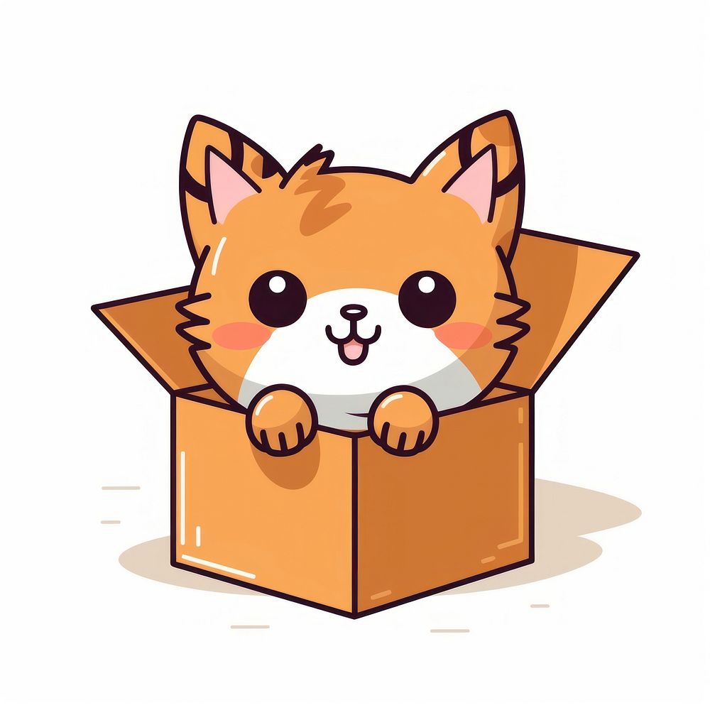 Cutie cat in box cardboard cartoon mammal.