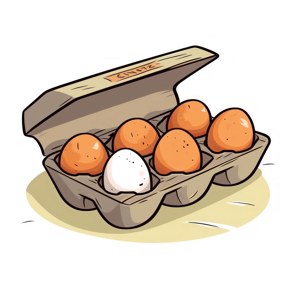 Eggs in packaging cartoon food box.