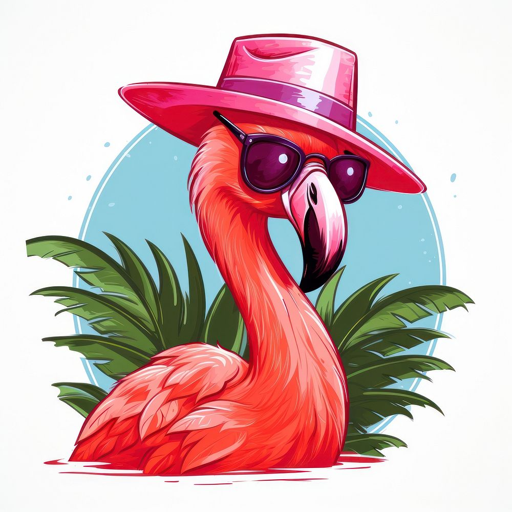 Flamingo on vacation cartoon drawing animal.
