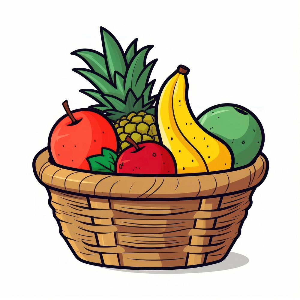 Fruit in basket pineapple cartoon banana.