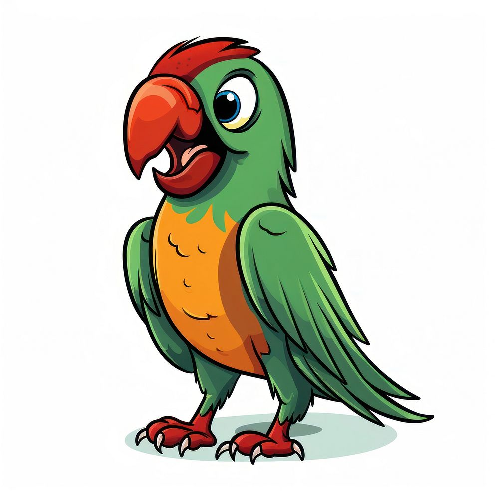 Happy parrot talking cartoon drawing animal.