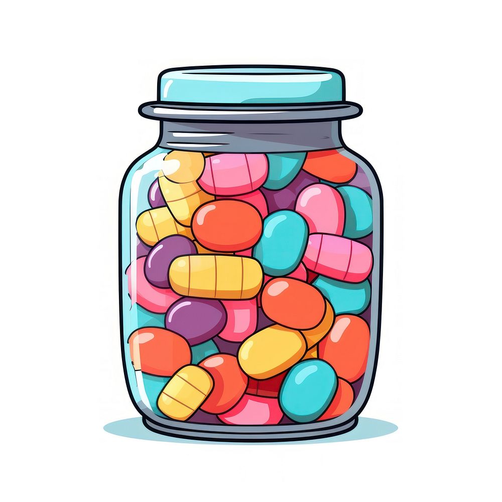 Jar of candy cartoon white background medication.