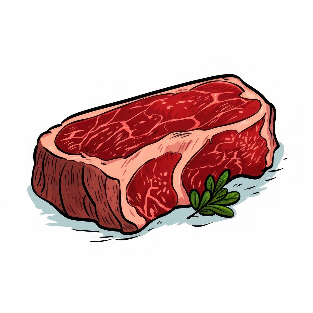 Meat steak cartoon beef food.