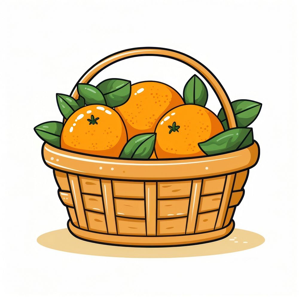 Oragne in basket cartoon fruit plant.