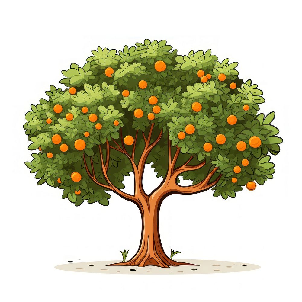 Orange tree cartoon plant fruit.