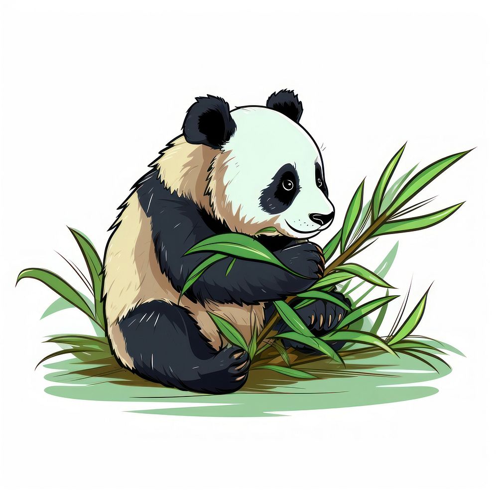 Panda eating bamboo wildlife drawing cartoon.