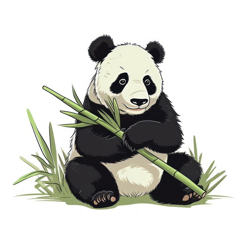 Panda eating bamboo drawing cartoon animal.