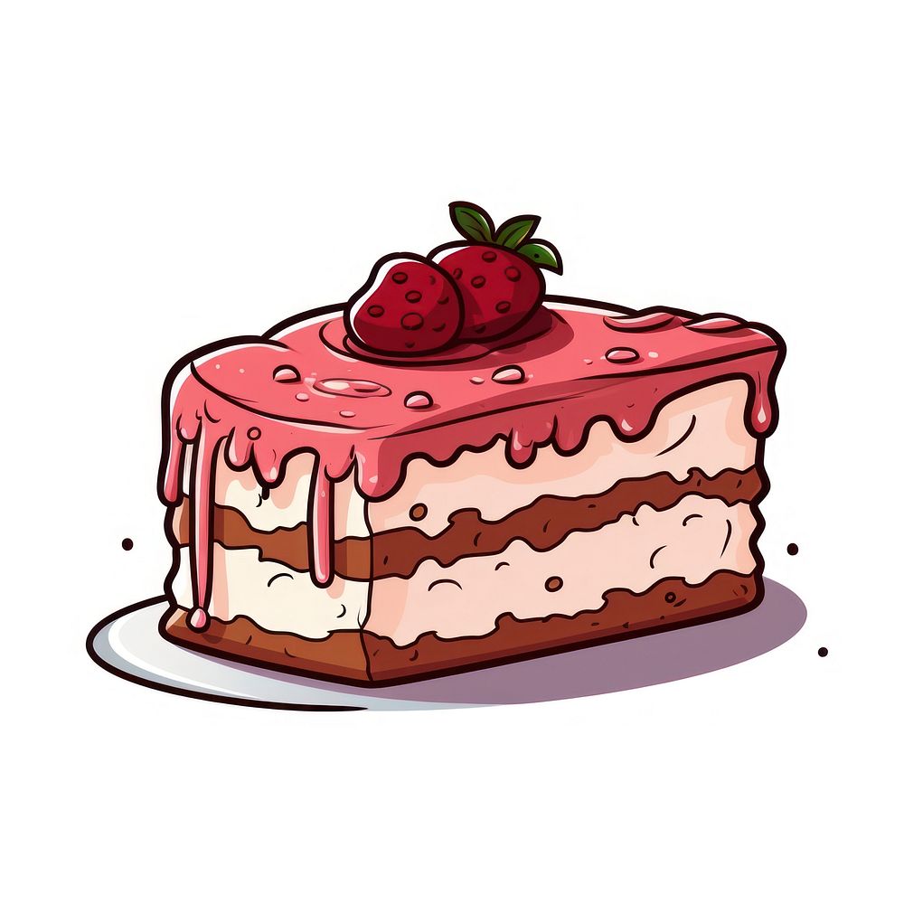 Piece of cake strawberry dessert cartoon.