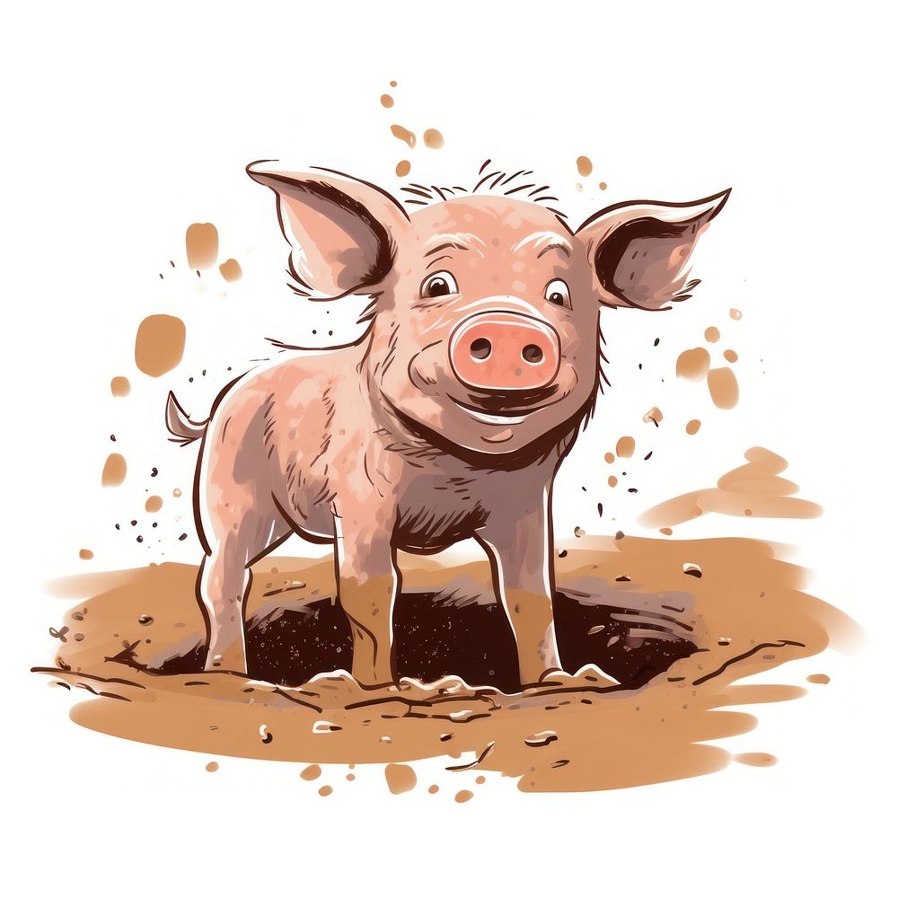 Pig playing in mud drawing cartoon mammal.