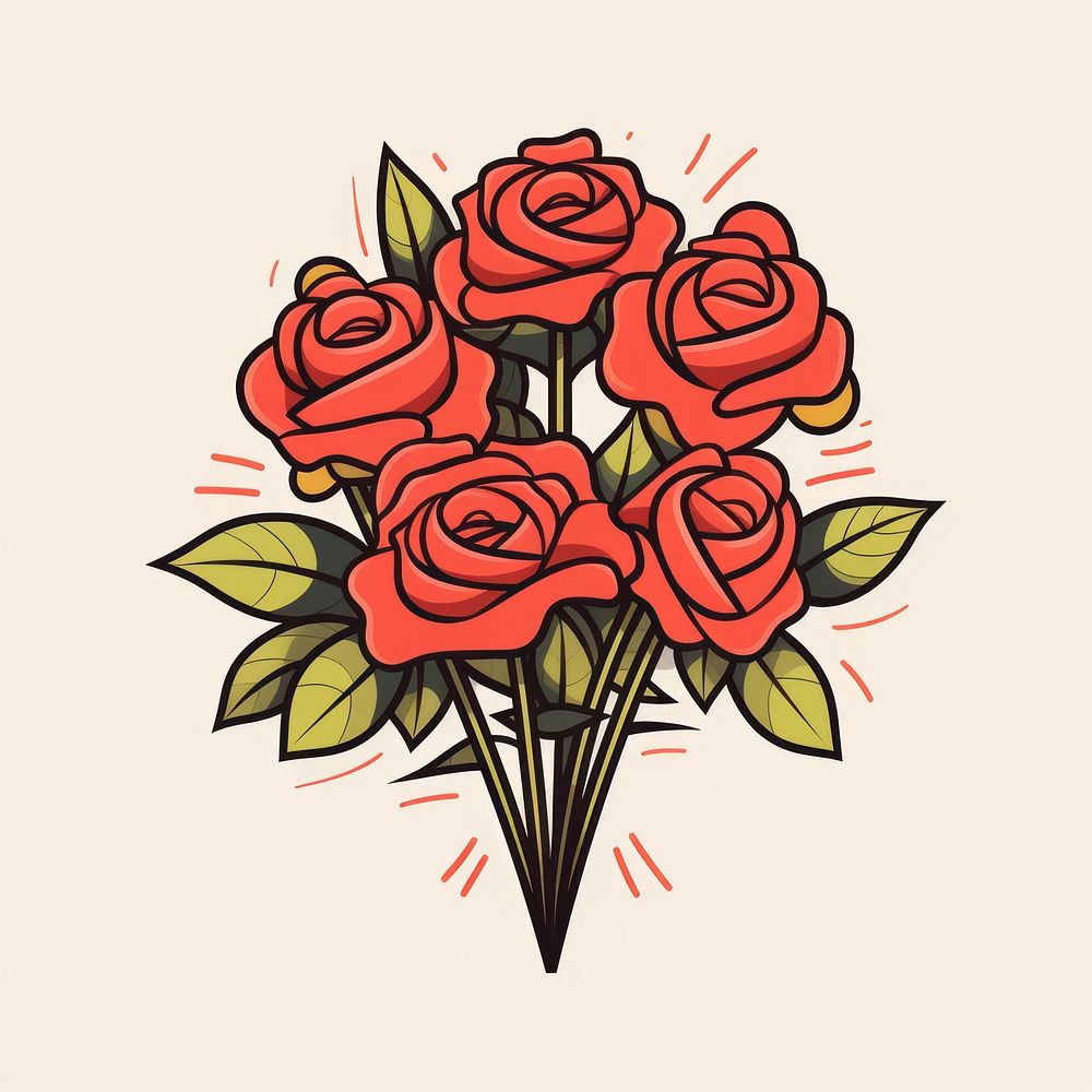 Rose bouquet cartoon drawing flower. | Free Photo Illustration - rawpixel