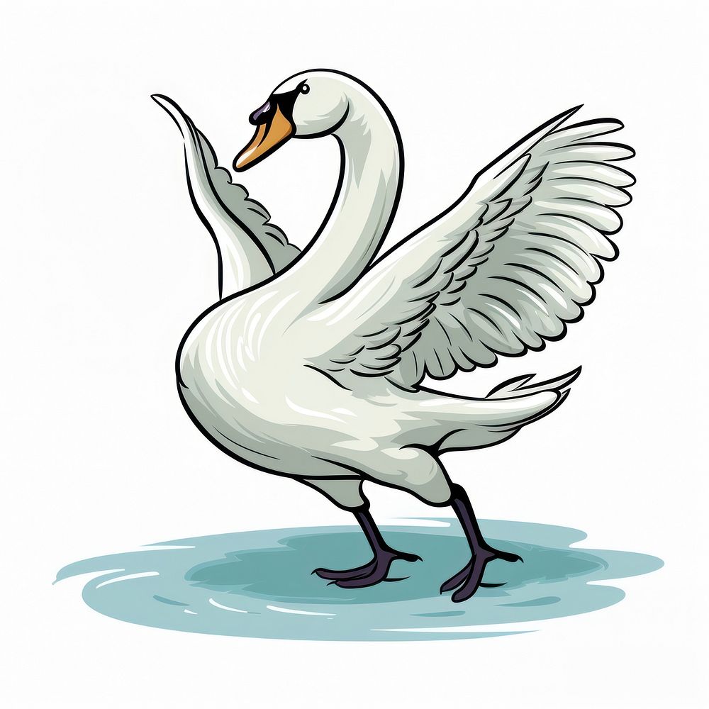 Swan dancing cartoon drawing animal.