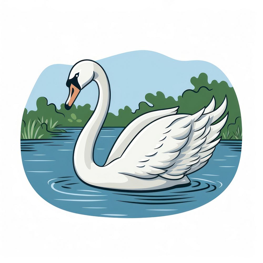 Swan in lake cartoon drawing animal.