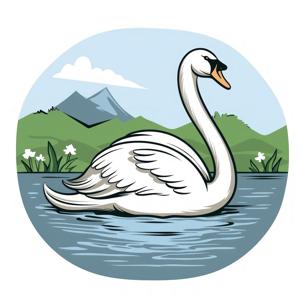 Swan in lake cartoon drawing animal.