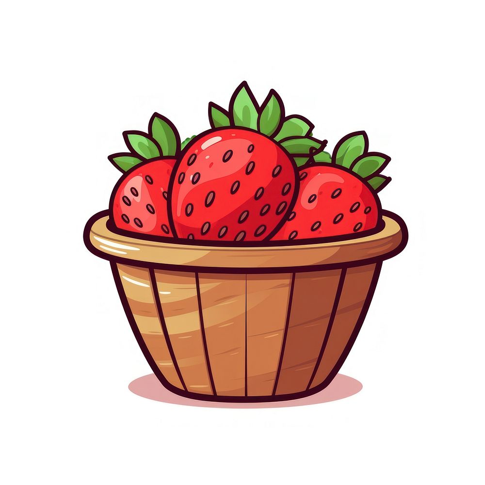 Strawberry in basket cartoon fruit plant.