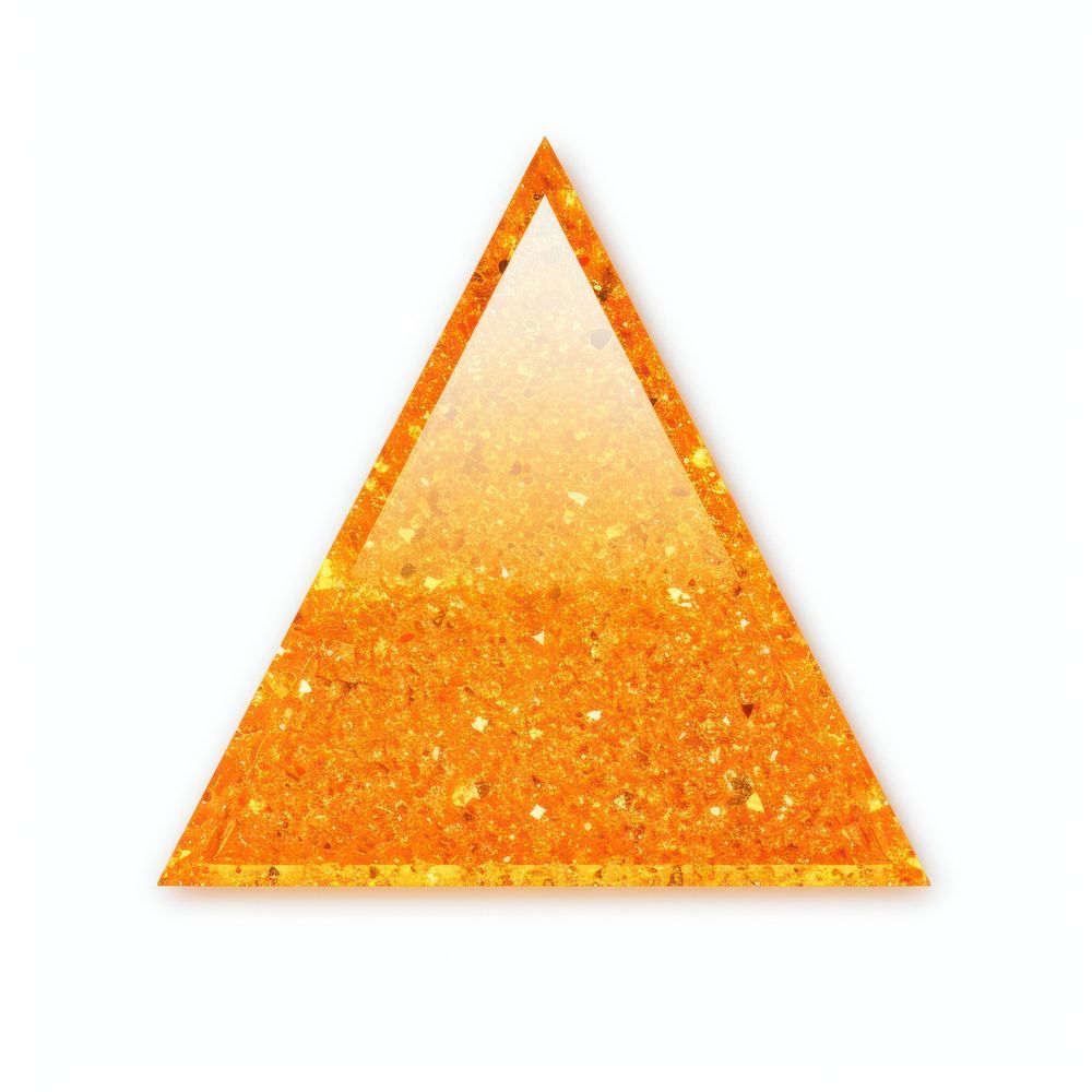 Orange triangle icon pyramid shape white background.