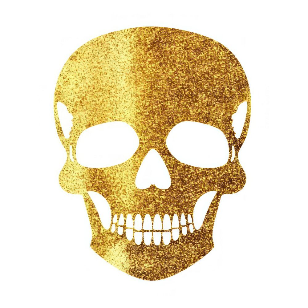 Golden skull icon mask white background bling-bling.