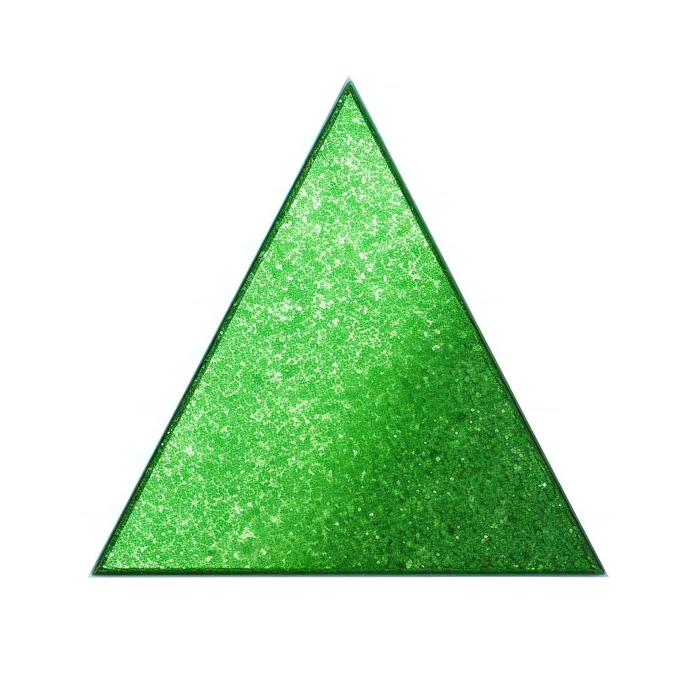 Green triangle icon glitter shape white background.