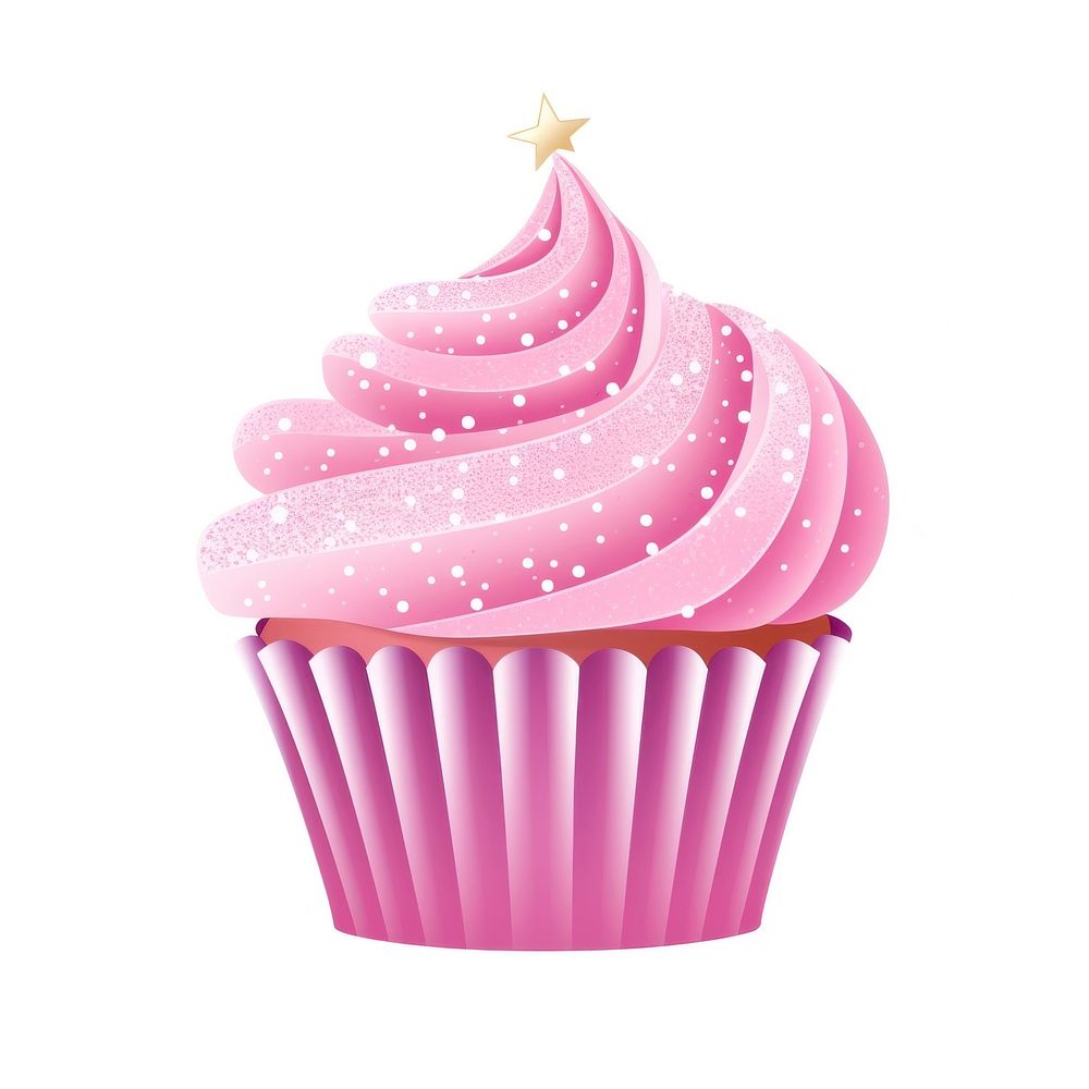 Pink cupcake icon dessert cream food.