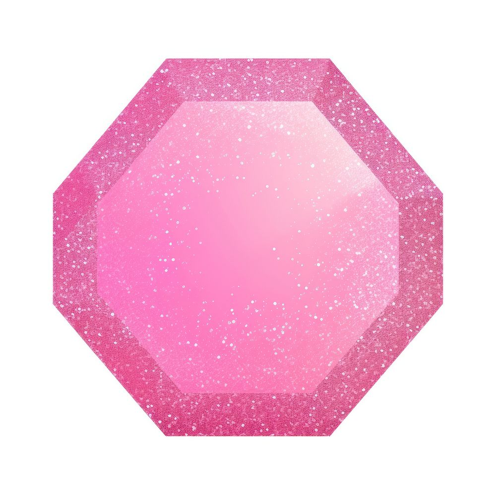 Pink octagon icon glitter shape white background.