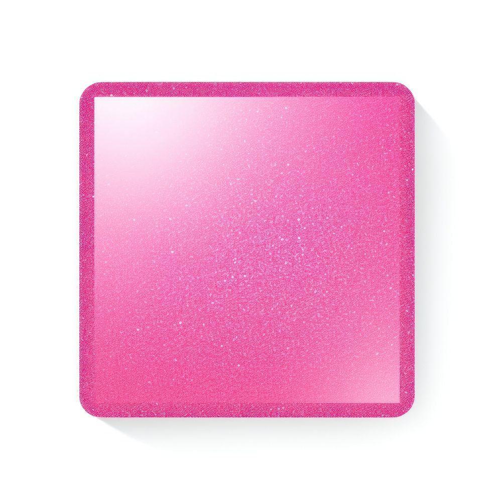 Pink square icon glitter shape white background.