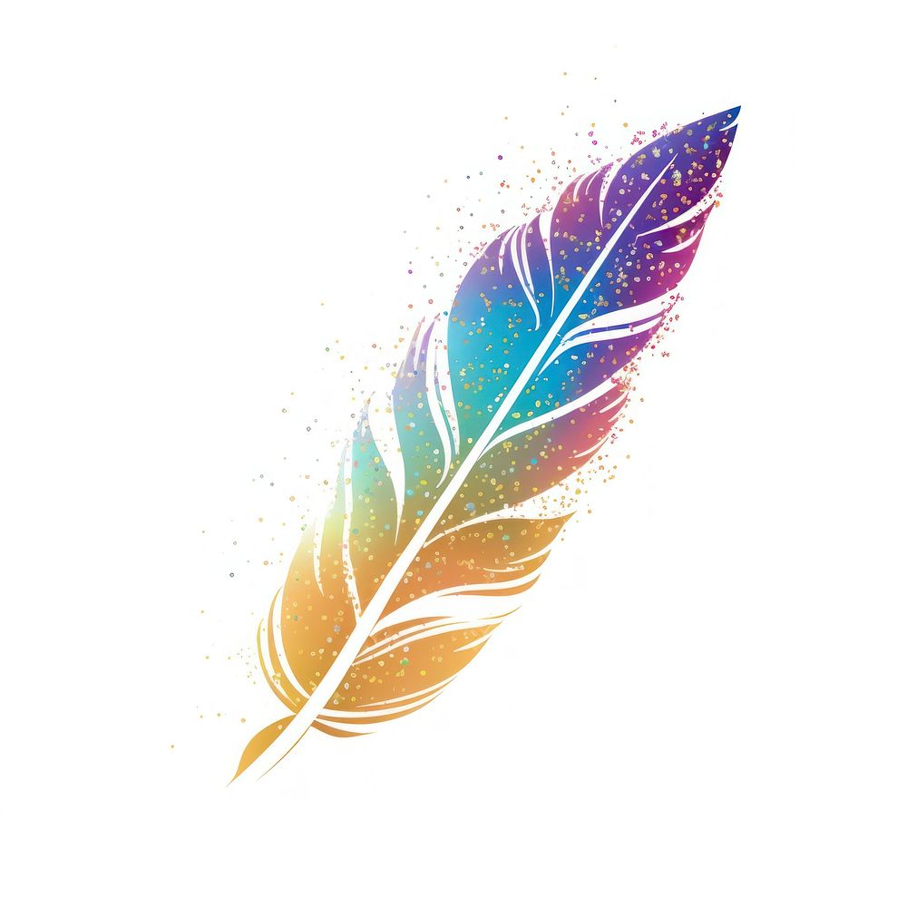 Rainbow feather icon pattern art white background.