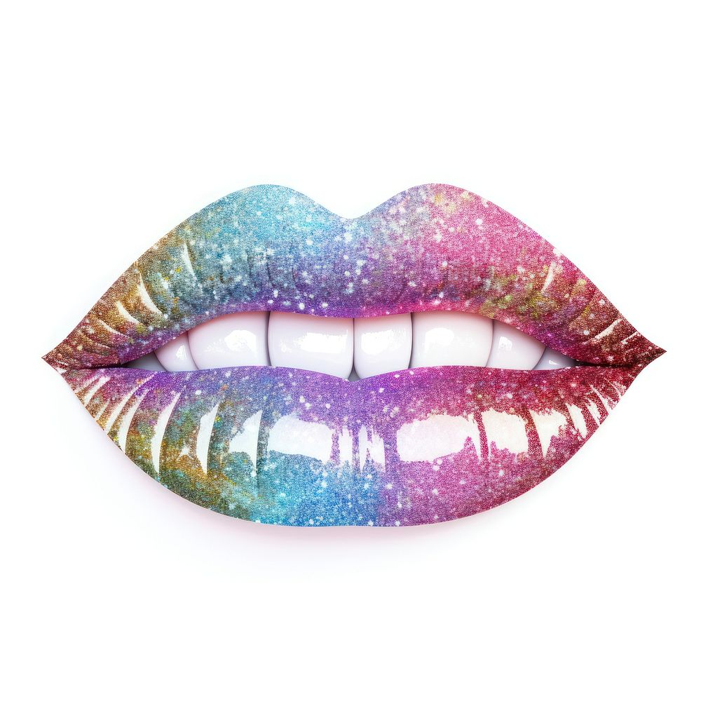 Rainbow lip icon glitter lipstick shape.