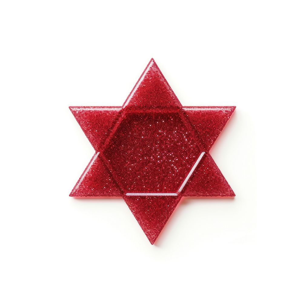Red hexagram icon glitter shape white background.