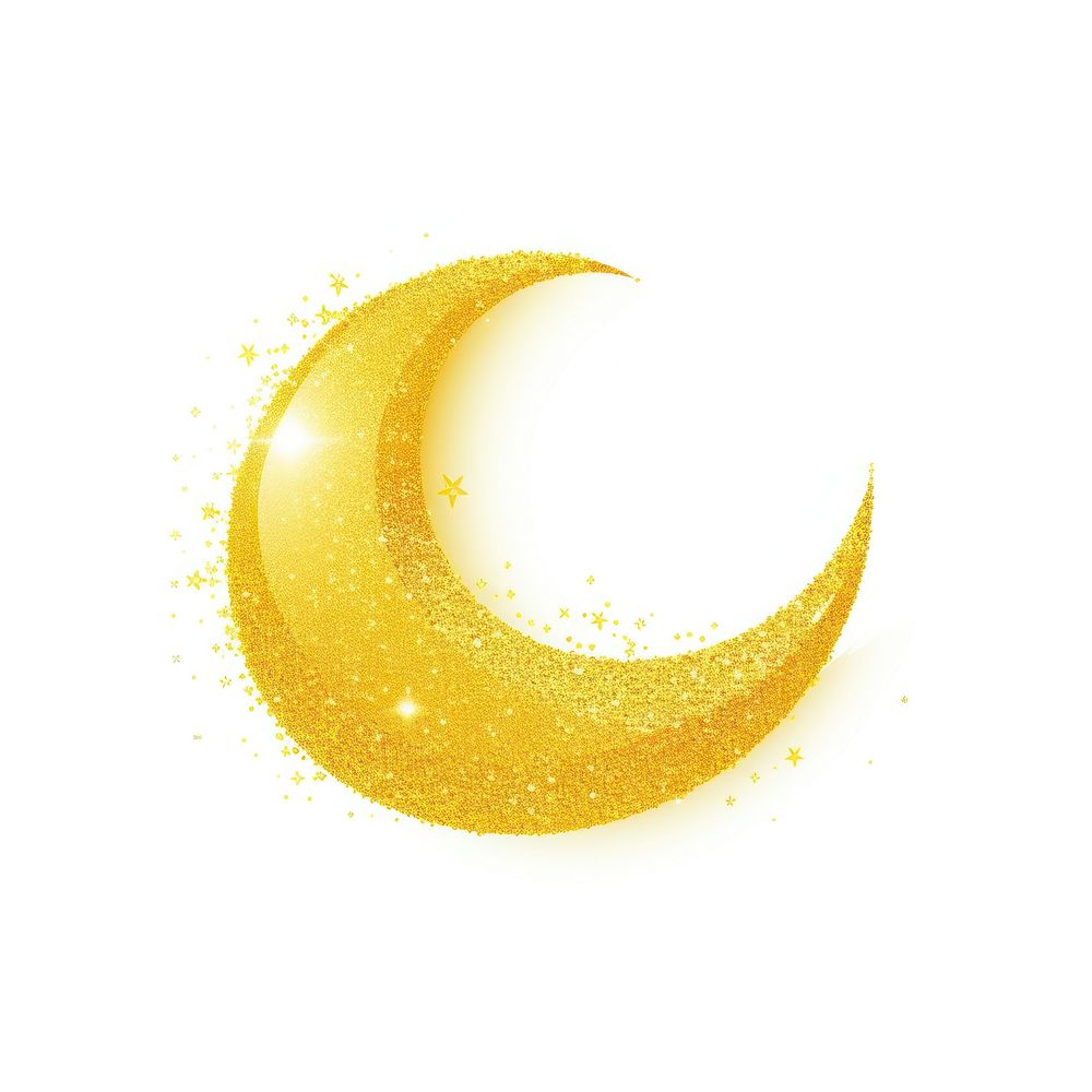 Yellow crescent icon astronomy glitter shape.