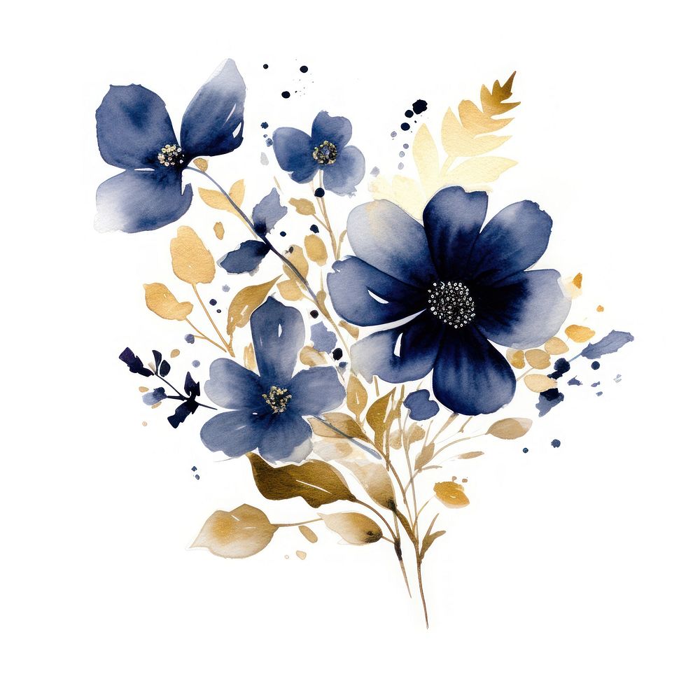 Indigo bouquet of flowers painting pattern plant.