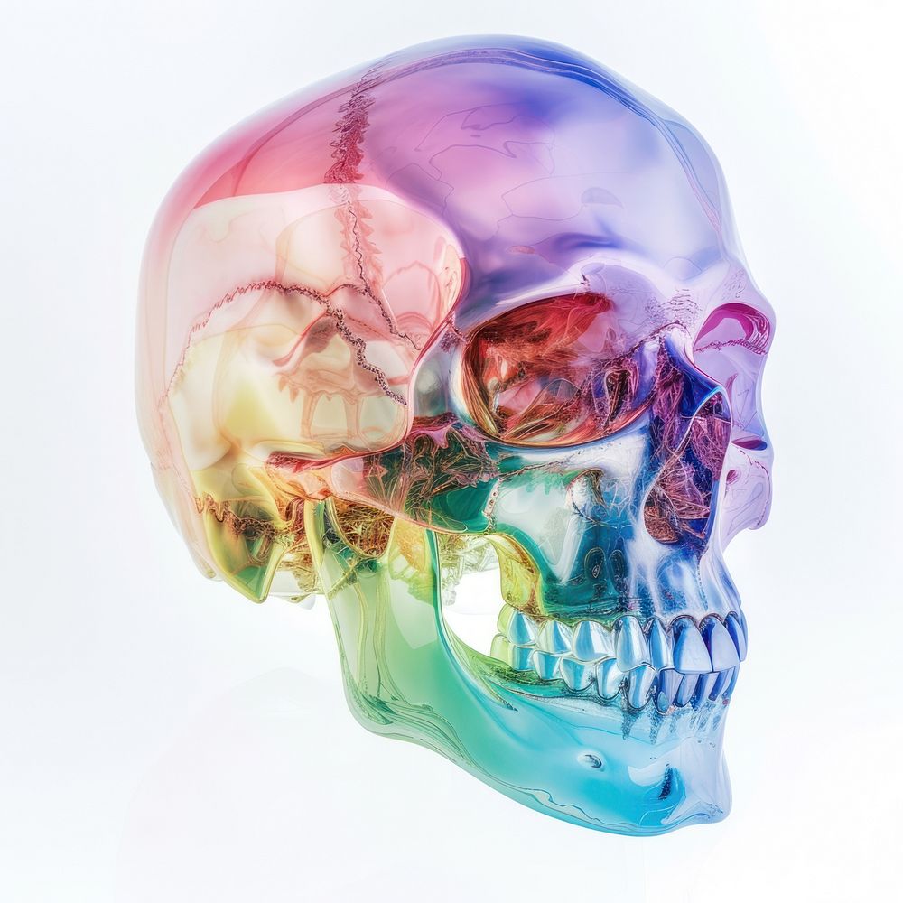 Rainbow translucent surface skull anatomy science purple.