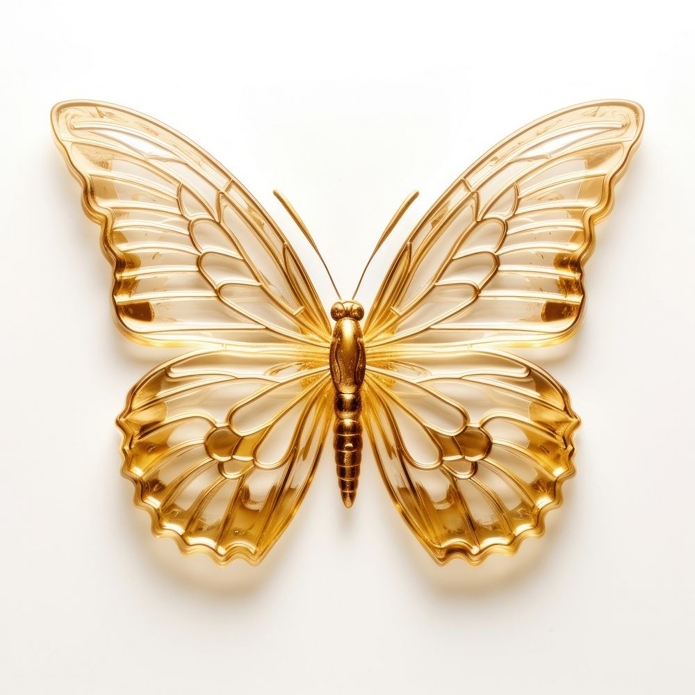 Shiny golden butterfly white background accessories fragility.