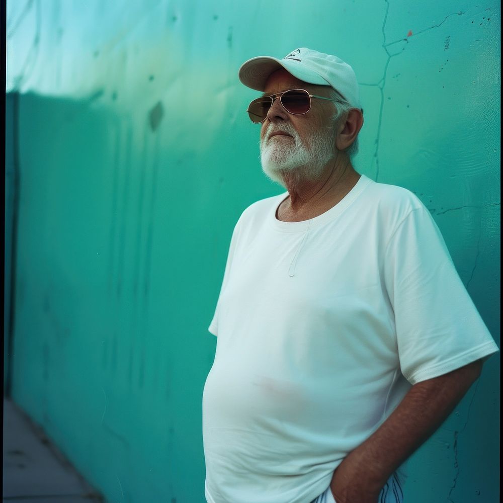 Old man wearing white streetwear clothes portrait glasses adult.