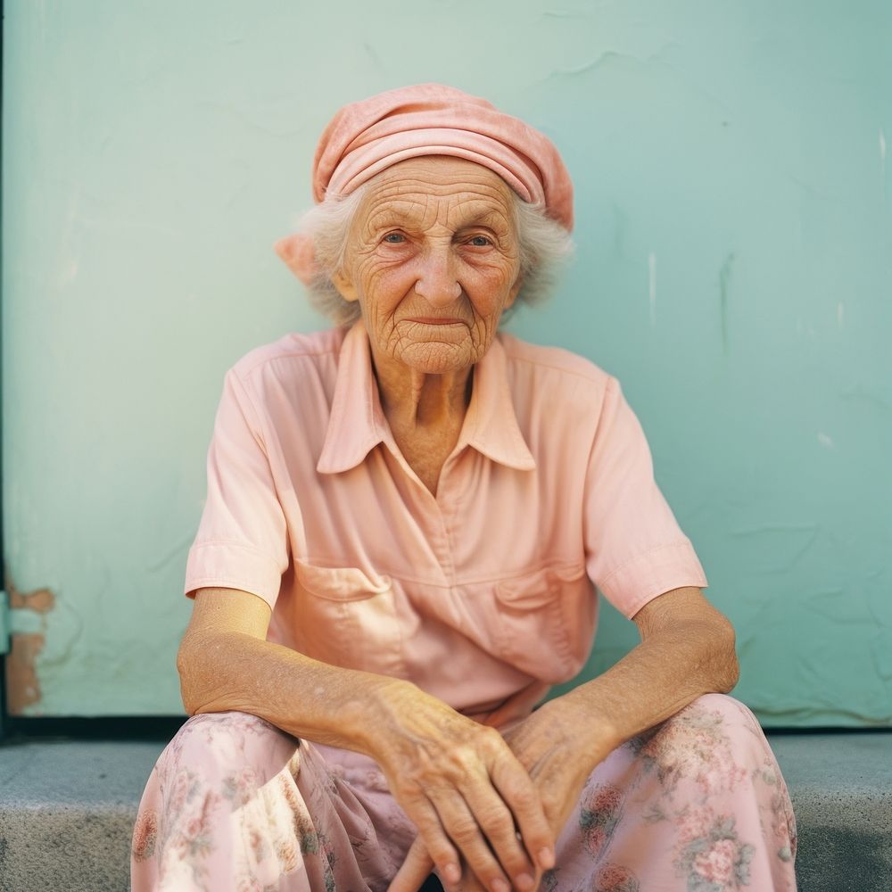 Old woman wearing causal clothes sitting adult architecture.